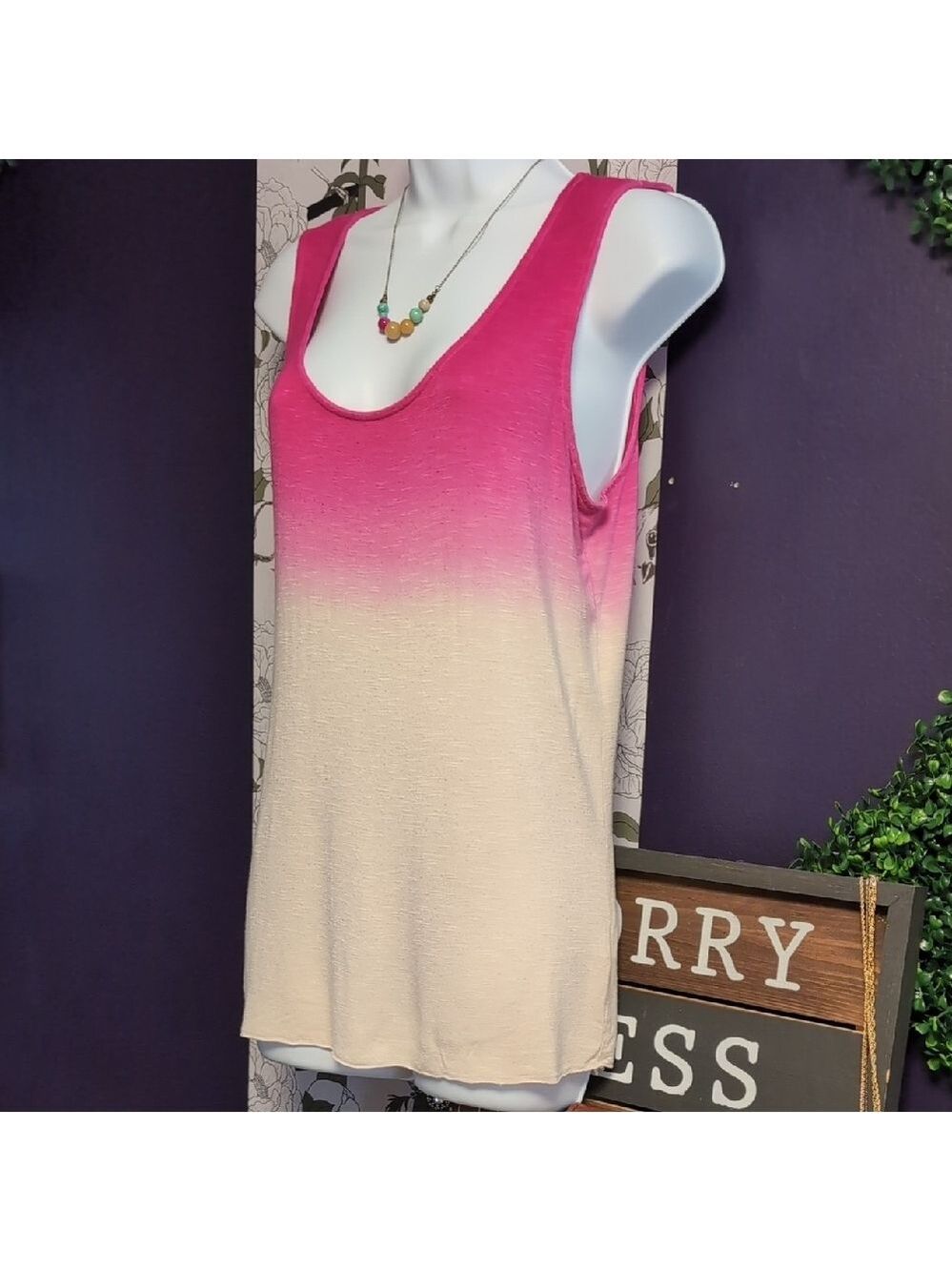 Kenneth Cole New York Fuchsia and Beige Ombre Tank Top